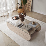 Kavos staliukas, Brise - travertinas, 105x35x65 cm, skaidrus