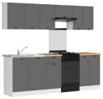 7-ių dalių virtuvės baldų komplektas Black Red White Junona Line, pilkos/smėlio/baltos spalvos