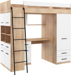 Dviaukštė lova Meblocross Level L, 90x200 cm, balta/ąžuolo spalvos