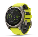 Garmin fēnix® 8 – 47mm Solar Sapphire titanium with an amp yellow/graphite silicone band