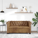 Chesterfield dvivietė sofa, dirbtinė oda, ruda 