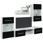 Sieninė televizoriaus spintelė su LED apšvietimu, 5d., juoda