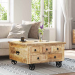 Kavos staliukas, neapdorota mango mediena, 70x70x40cm