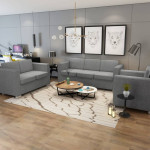 3 sofų komplektas, audinys, šviesiai pilkos 