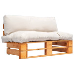 Sodo sofa iš palečių su smėlio pagalvėlėmis, pušies mediena
