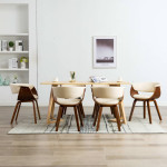 Valgomojo kėdės, 6vnt., krem. sp., išlenkta med. ir dirbt. oda