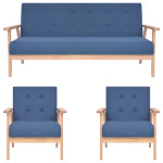 Sofos komplektas, 3 dalių, mėlynos spalvos, audinys