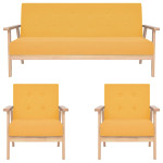Sofos komplektas, 3 dalių, geltonos spalvos, audinys