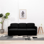 Trivietė modulinė sofa-lova, juodos spalvos, audinys