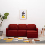 Trivietė sofa-lova, raudonojo vyno, dirbtinė oda, modulinė