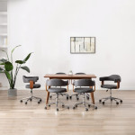 Valgomojo kėdės, 6vnt., pilkos, lenkta mediena ir audinys