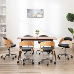 Valgomojo kėdės, 6vnt., juodos, lenkta mediena ir dirbtinė oda