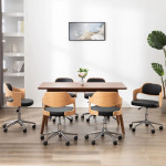 Valgomojo kėdės, 6vnt., juodos, lenkta mediena ir dirbtinė oda