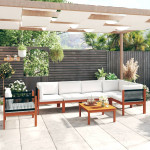 7 dalių sodo poilsio baldų komplektas su pagalvėlėmis, kreminės spalvos, 63x63 cm