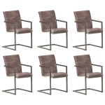 Gembinės valgomojo kėdės, 6vnt., rudos spalvos, tikra oda 