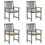 Sodo kėdės su pagalvėlėmis, 4vnt., pilkos, akacijos masyvas