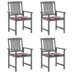 Sodo kėdės su pagalvėlėmis, 4vnt., pilkos, akacijos masyvas