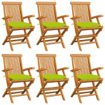 Sodo kėdės su šviesiai žaliomis pagalvėlėmis, 6vnt., tikmedis