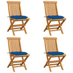 Sodo kėdės su mėlynomis pagalvėlėmis, 4vnt., tikmedžio masyvas