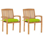 Sodo kėdės su šviesiai žaliomis pagalvėlėmis, 2vnt., tikmedis