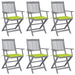 Sulankstomos lauko kėdės su pagalvėmis, 6vnt., akacijos masyvas