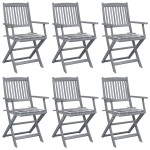 Sulankstomos lauko kėdės su pagalvėmis, 6vnt., akacijos masyvas