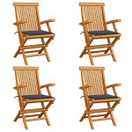 Sodo kėdės su pagalvėlėmis, 4vnt., tikmedžio medienos masyvas