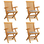 Sodo kėdės su languotomis pagalvėmis, 4vnt., tikmedžio masyvas