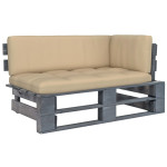 Kampinė sodo sofos dalis iš palečių, pilkai impregnuota pušis