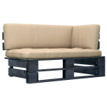 Kampinė sodo sofos dalis iš palečių, juodai impregnuota pušis