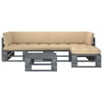 Poilsio komplektas iš palečių su pagalvėlėmis, 4 dalių, pušis