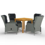 Sodo valgomojo baldų komplektas, 5 dalių, šviesiai pilkas