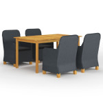 Sodo valgomojo baldų komplektas, 5 dalių, tamsiai pilkas