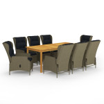 Sodo valgomojo baldų komplektas, 9 dalių, rudos spalvos