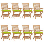 Sodo kėdės su šviesiai žaliomis pagalvėlėmis, 8vnt., tikmedis