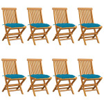 Sodo kėdės su šviesiai mėlynomis pagalvėlėmis, 8vnt., tikmedis