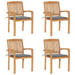 Sudedamos sodo kėdės su pagalvėlėmis, 4vnt., tikmedžio masyvas