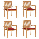 Sudedamos sodo kėdės su pagalvėlėmis, 4vnt., tikmedžio masyvas