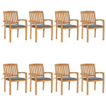 Sudedamos sodo kėdės su pagalvėlėmis, 8vnt., tikmedžio masyvas