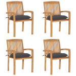 Sudedamos sodo kėdės su pagalvėlėmis, 4vnt., tikmedžio masyvas