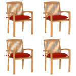 Sudedamos sodo kėdės su pagalvėlėmis, 4vnt., tikmedžio masyvas