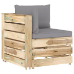 Modulinė kampinė sofa su pagalvėmis, žaliai impregnuota mediena