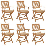 Sulankstomos sodo kėdės su pagalvėmis, 6vnt., akacijos masyvas