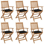 Sulankstomos sodo kėdės su pagalvėmis, 6vnt., akacijos masyvas