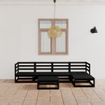 Sodo poilsio baldų komplektas, 6 dalių, juodas, pušies masyvas 