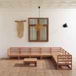 Sodo poilsio baldų komplektas, 9 dalių, rudas, pušies masyvas 