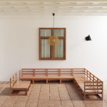 Sodo poilsio baldų komplektas, 11 dalių, rudas, pušies masyvas 