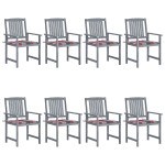 Sodo kėdės su pagalvėlėmis, 8vnt., pilkos, akacijos masyvas