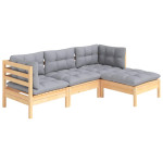 Sodo komplektas su pilkomis pagalvėmis, 4 dalių, pušis