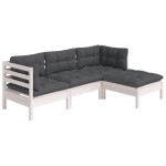 Sodo komplektas su pagalvėmis, 4 dalių, baltas, pušies mediena